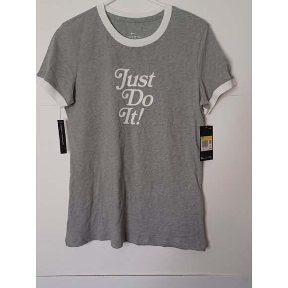 Nike Tops - Nike Womens size S Grey Large Just Do It Logo T-Shirt
